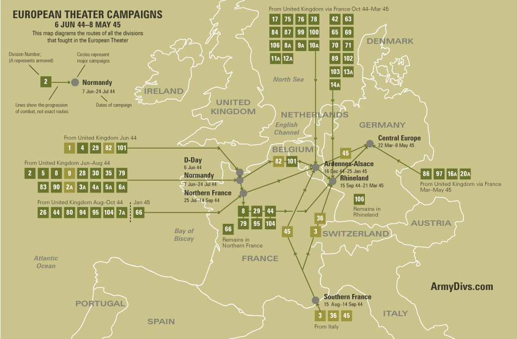 European Theater — U.S. Army Division Routes