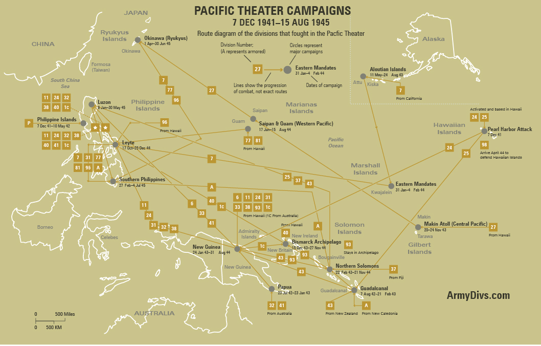 Pacific Theater — U.S. Army Division Routes